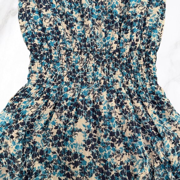 Ramy Brook Women's Blue Floral Print Simone Silk Smocked Mini Dress, Size S - Picture 6 of 9